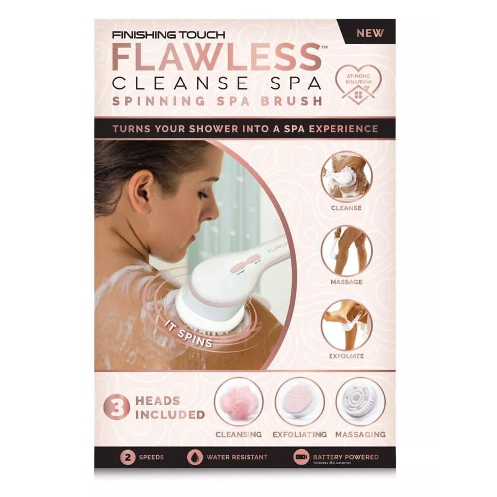 Finishing Touch Flawless Cleanse Spa Shower Wand - Cordless Bath Brush + 3 Heads